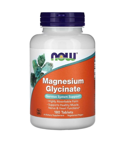 NOW Foods, Magnesium Glycinate, 180 tablets (100 mg per tablet)-image