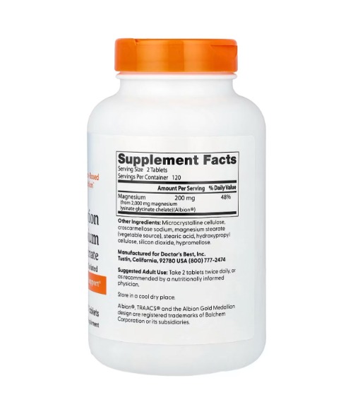 Doctor's Best, High Absorption Magnesium Lysinate Glycinate, Chelated, Albion® TRAACS®, 240 Tablets (100 mg per Tablet)-image