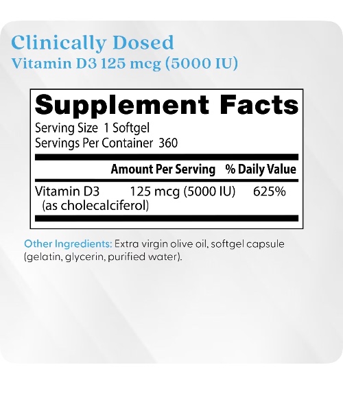 Vitamin D3, 125 mcg (5,000 IU), 360 Softgels-image