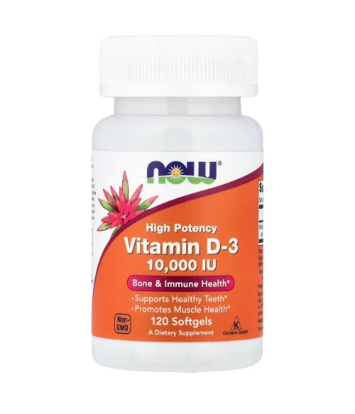 NOW Foods, High Potency Vitamin D-3, 10,000 IU, 120 Softgels-image