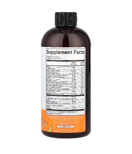 Liquid Morning Multivitamin + Hair Growth, Peach Mango, 450 ml (15.22 fl oz)-image